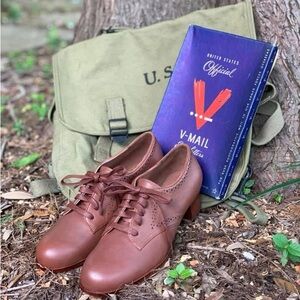 SOLD Women's Brown Oxfords with vintage WW2 vibes repro historical uniform